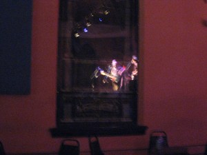 Stained glass window, reflecting.