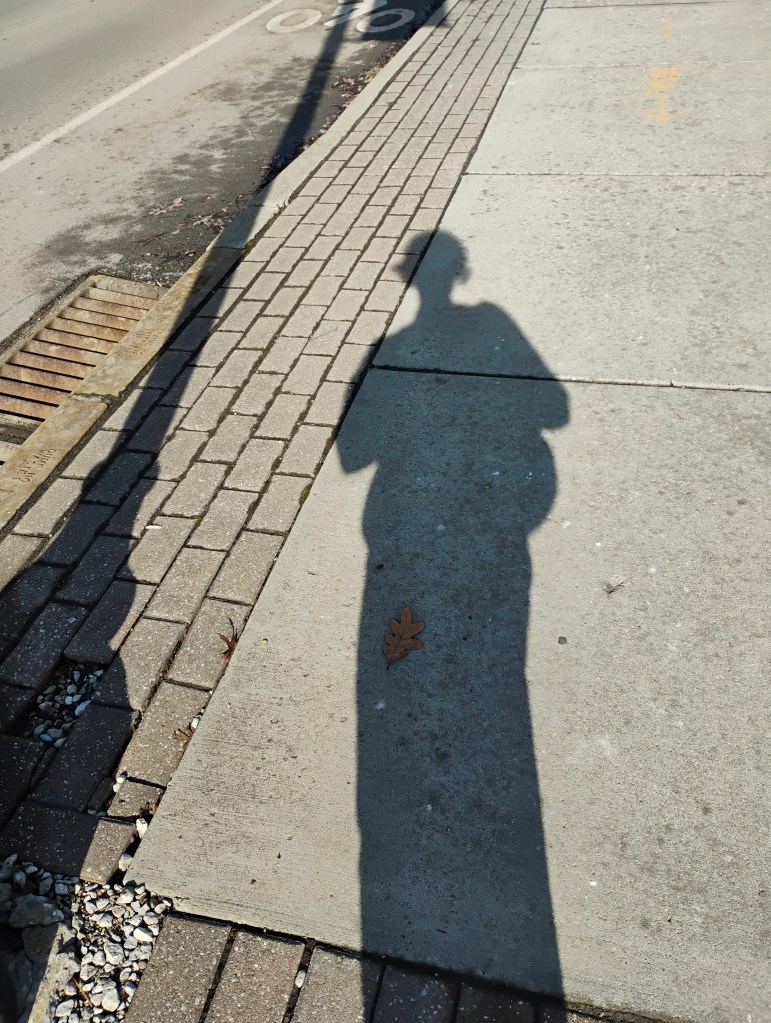 photo: shadow of human standing on sidewalk